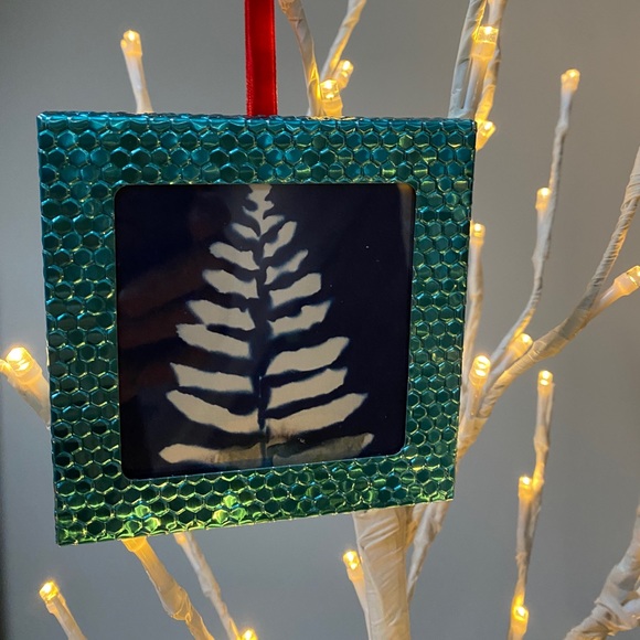 Other - Original Cyanotype Holiday Ornament can be hung from cute red ribbon or stand